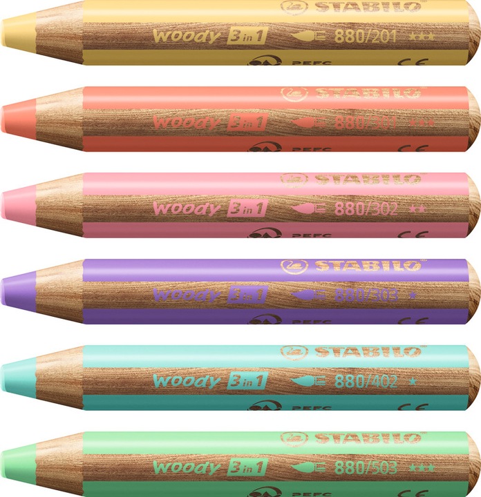 Produktbild STABILO woody 3 in 1 Buntstift mit Spitzer (Pastellfarben, 6 x)