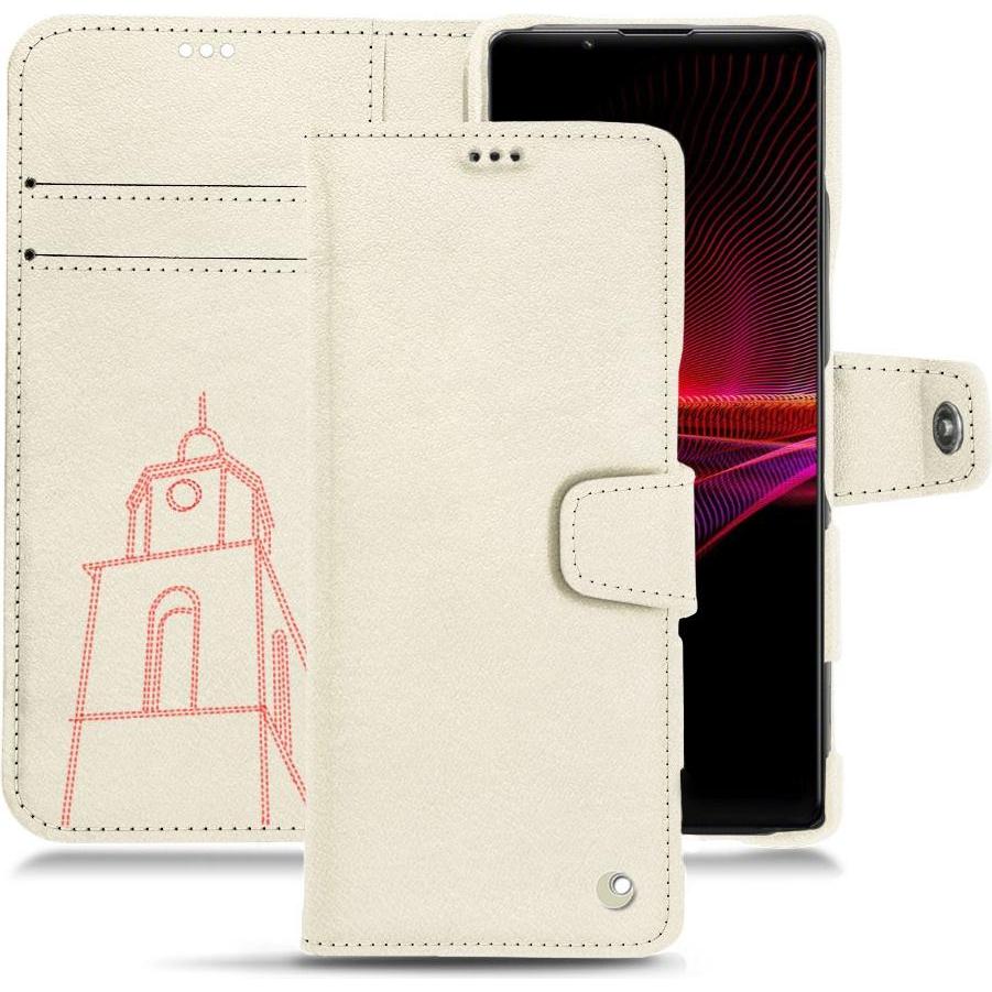 Noreve Lederschutzhülle Wallet (Sony Xperia 1 III), Smartphone Hülle, Weiss