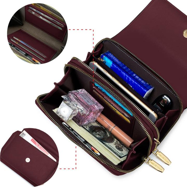 Produktbild Only-Bags.Store PU Leder Crossbody Umhängetasche Passport Handytasche mit Kartenschlitz Verstellbarer abnehmbarer