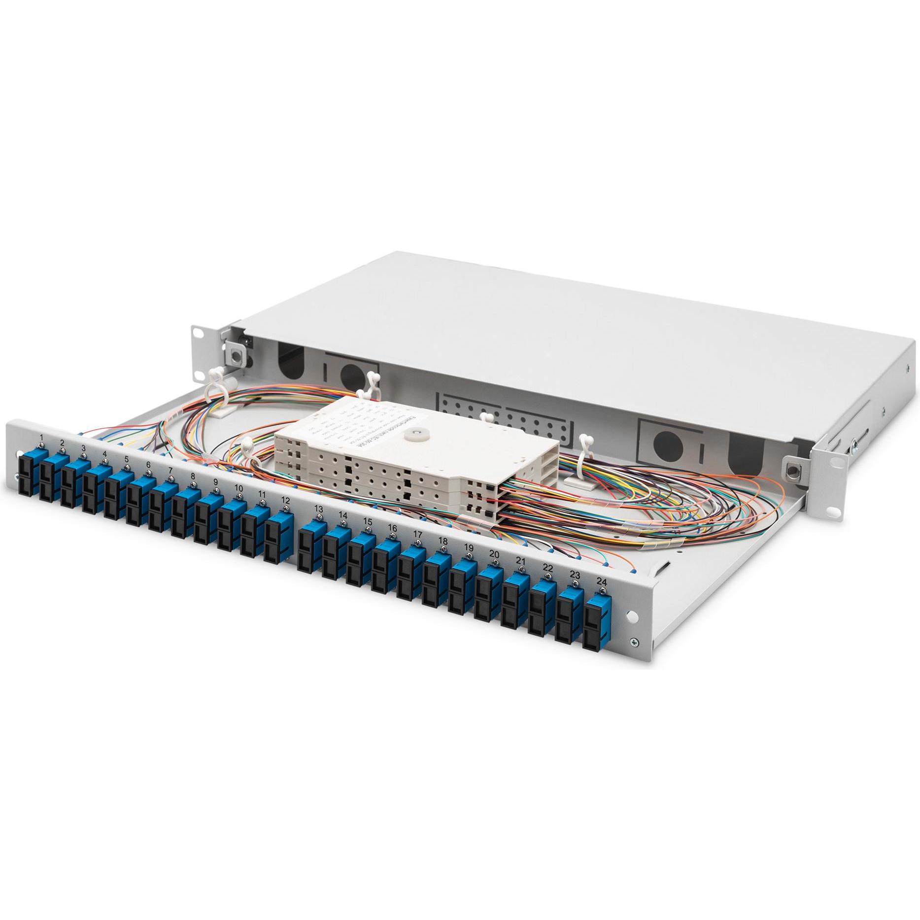Digitus Scatola Di Giunzione Fo, 1RU, Assemblata, 24X Sc Dx, OS2 Incl. Cassetta Di Giunzione, Pigtail, Accessori Per Server, Grigio