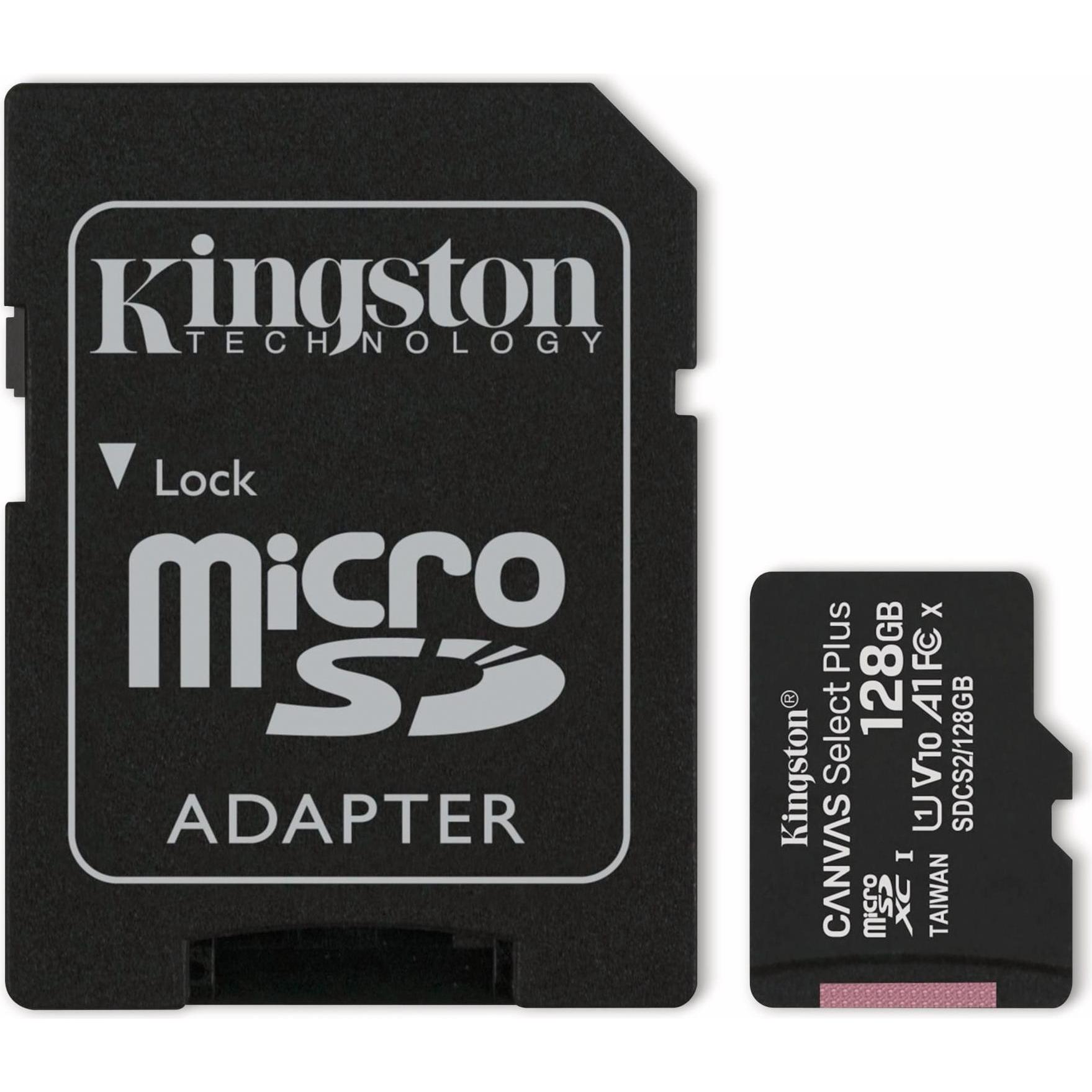 Kingston Canvas Select Plus (128 GB, microSDXC, U1, UHS-I), Speicherkarte, Schwarz