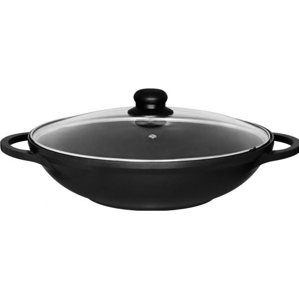 Maku Wok Patelnia 32 cm, Padella + Pentola, Nero, Trasparente