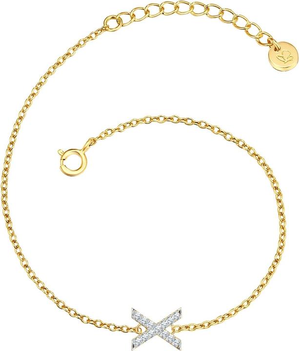 Immagine prodotto Glanzstücke München Lettera X da donna in argento sterling con zirconi in oro giallo 17,0 cm di lunghezza base + 3,0 cm (17 cm, Argento)