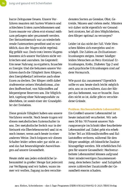 Immagine prodotto Scheinfasten - das 5-Tage-Programm (Tedesco, Riebera Dunja, 2025)
