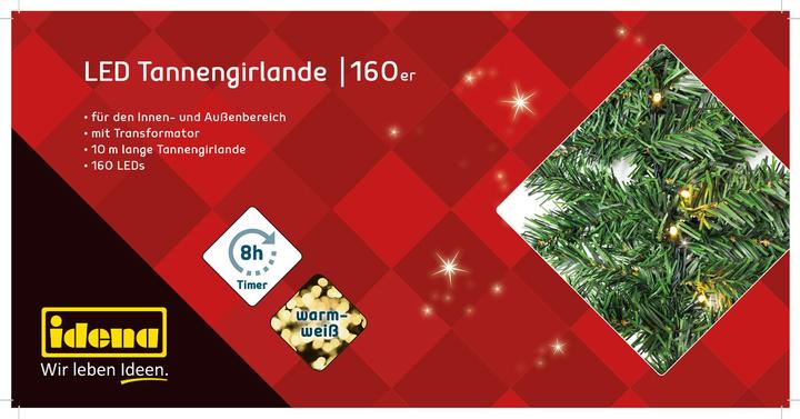 Image du produit Idena 31854 Guirlande de sapin LED avec 160 LED blanc chaud, avec minuterie de 8 heures, pour l'Avent (10 m)