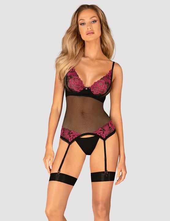 Produktbild Obsessive Rosenty Strumpfhalter Korsett Schwarz/Lila (M, L)