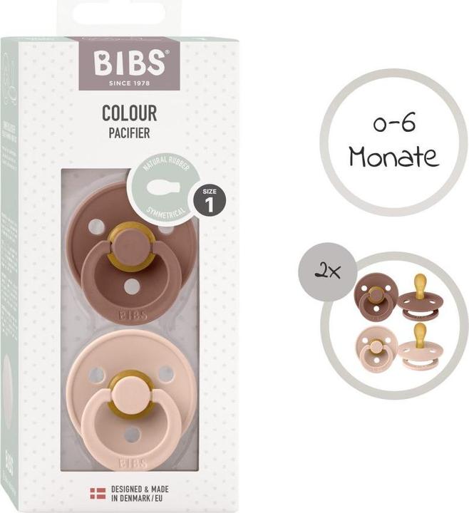 Produktbild Bibs Colour Latex Schnuller (symmetrisch, 0-6 Monate), Woodchuck & Blush (2 x, bis 6 Monate)