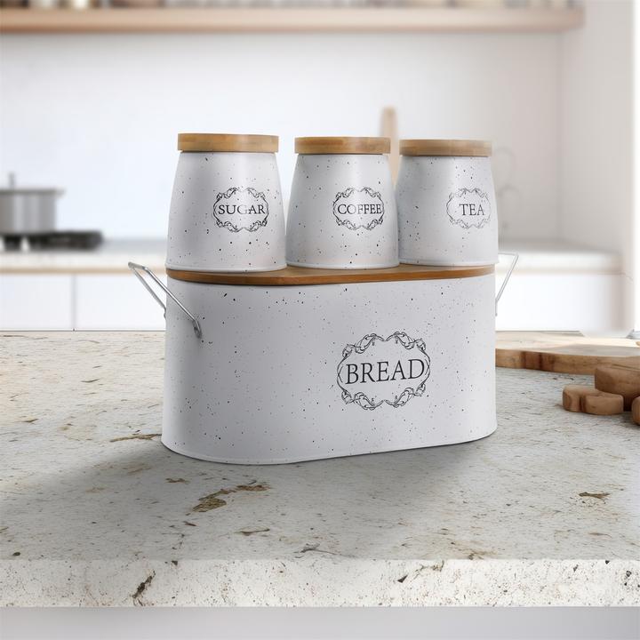 Actual product image neuetischkultur Bread Box Storage Tins Set of 4 Country House White
