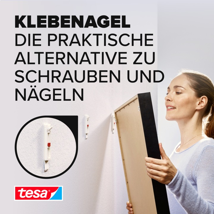 Actual product image tesa Adhesive nail for wallpaper & plaster, 1kg holding power, height-adjustable, can be removed without