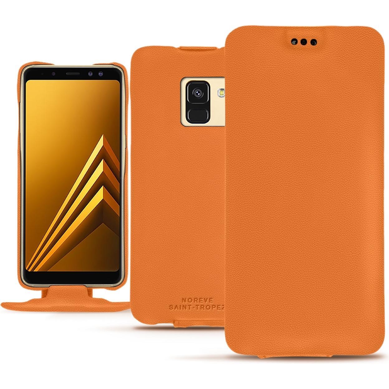 Noreve Lederschutzhülle vertikal (Samsung Galaxy A8+), Smartphone Hülle, Orange