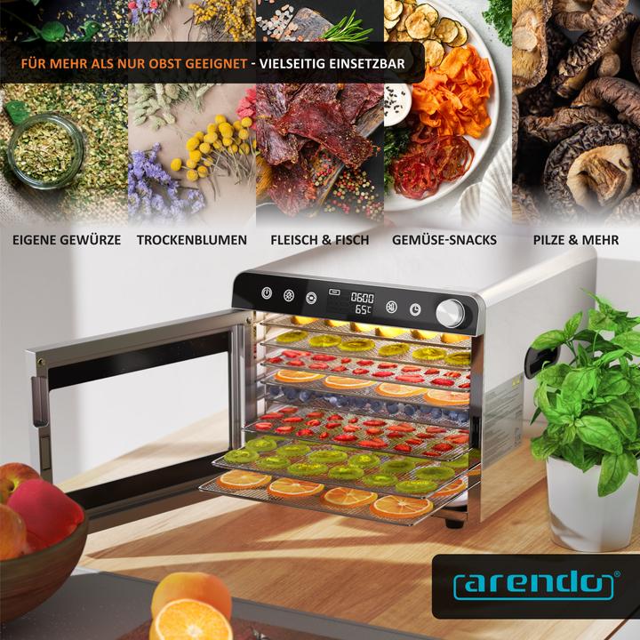 Produktbild Arendo Dörrautomat geeignet für Obst, fisch, Fleisch, Temperaturregler von 30°-85°C, 700 W, 8 Etagen, Timer