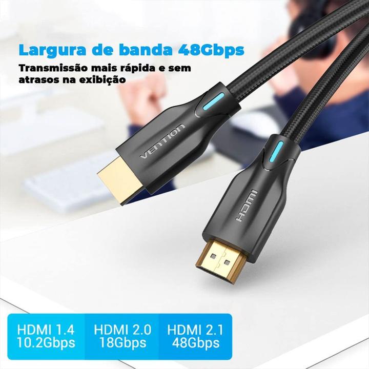 Image du produit Vention Câble Cotton Braided HDMI 2.1 noir - 2m (2 m)