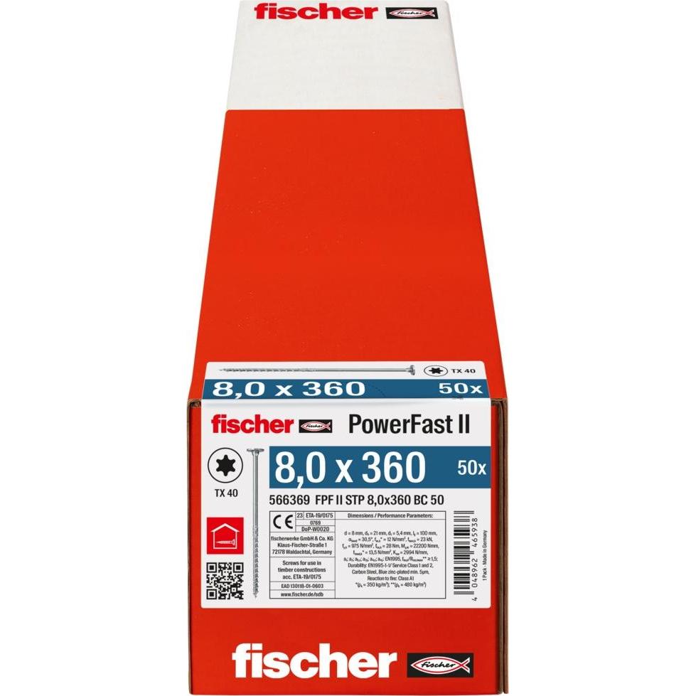 Thumbnail - Fischer, Schrauben, Holzbauschraube Stufensenkkopf Power-Fast II 8x360 mm TG TX40 vz. (50 Schrauben pro Stück)