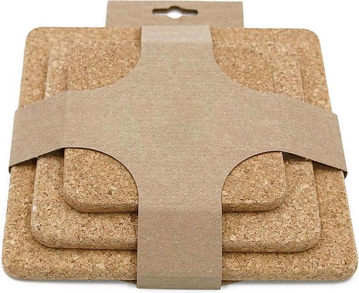 Viking Untersetzer-Set quadratisch aus Kork (3x, Pan coaster)