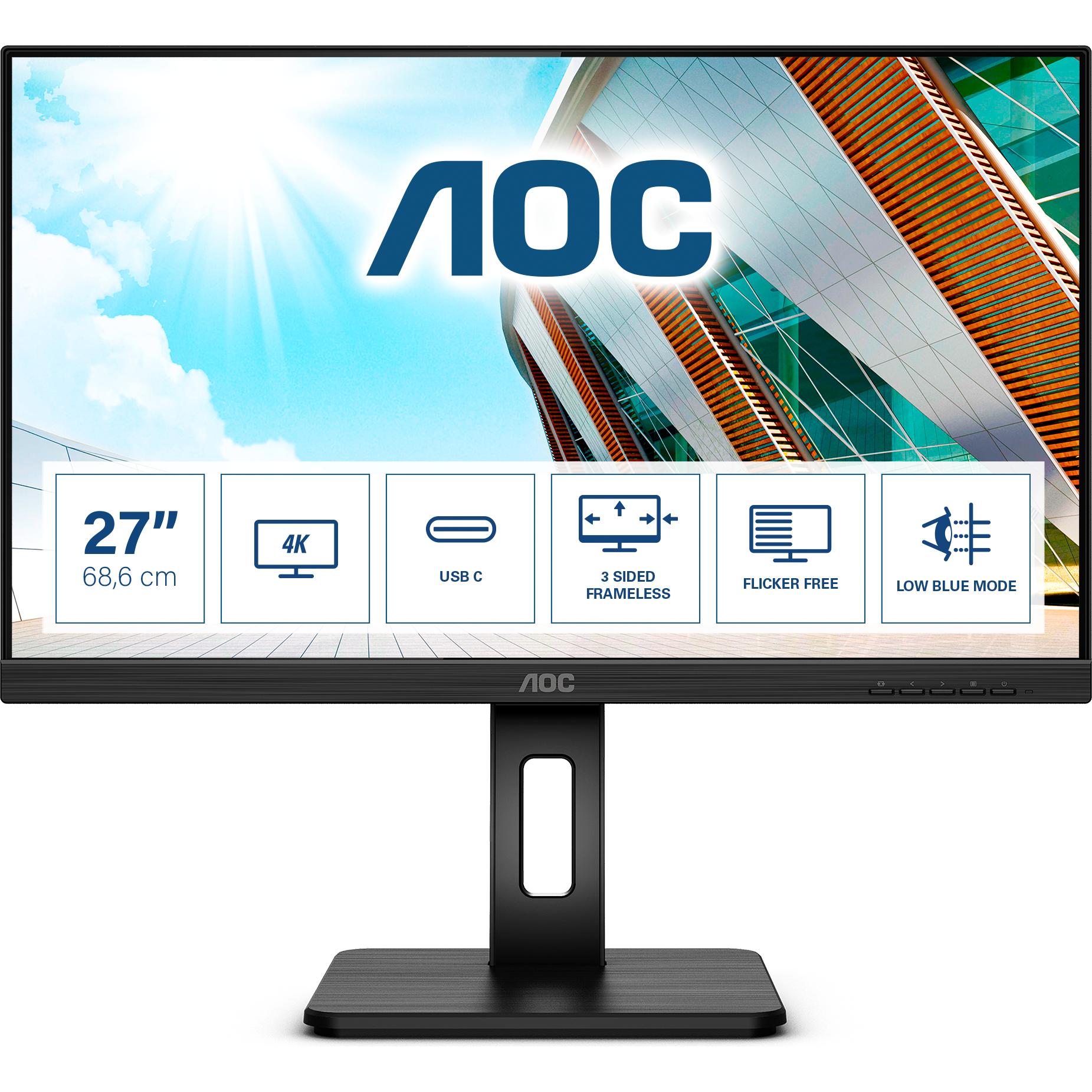 AOC U27P2CA (3840 x 2160 Pixel, 27"), Monitor, Schwarz