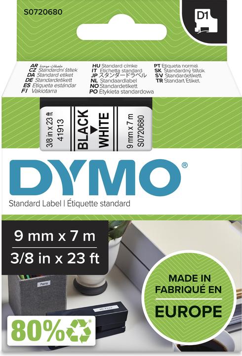 Produktbild Dymo Tape D1 Black On White 9mmx7m (0.90 cm, Schwarz, Weiss)