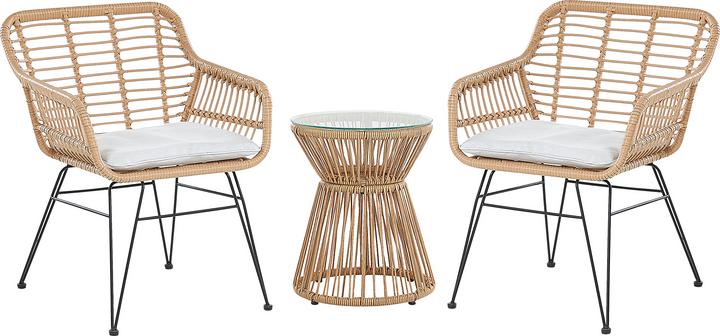 Actual product image Beliani Balcony Set Rattan Natural 2 Chairs Cushions Light Grey TRESTINA (40 cm)