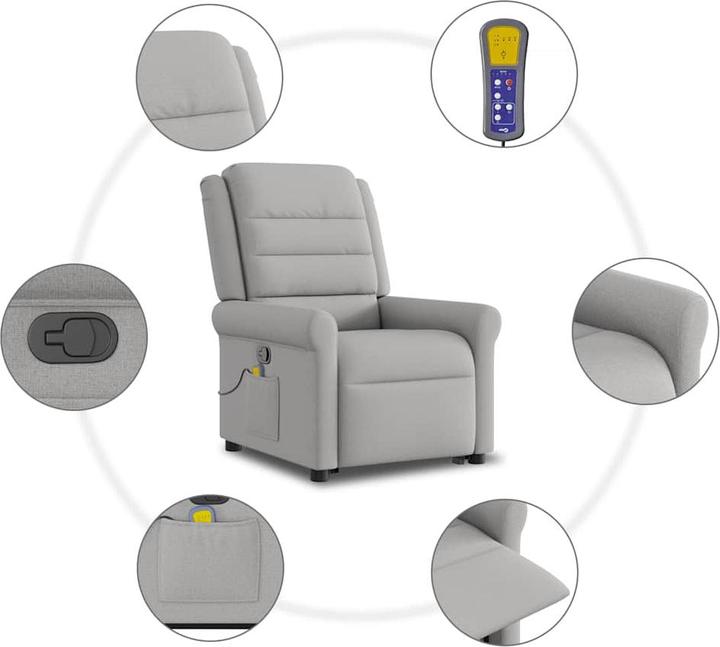 Immagine prodotto vidaXL Poltrona massaggiante con ausilio per la risalita in piedi in tessuto grigio Cloud