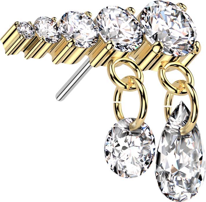 Immagine prodotto Star Piercing Threadless placcato oro cinque cristalli ciondolo argento due catene cristalli argento sinistra (senza ottone, Titanio)