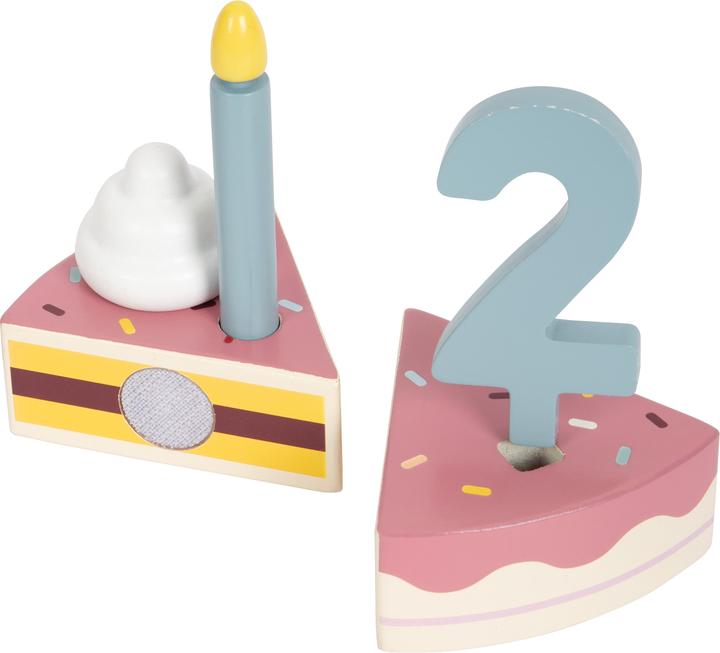 Actual product image small foot Slicable wooden birthday cake, 18 pieces.
