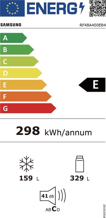 Energy Label Samsung RF48A400EB4, Vrijstaand, Frans deur, Antraciet, LED, Touch (488 l)