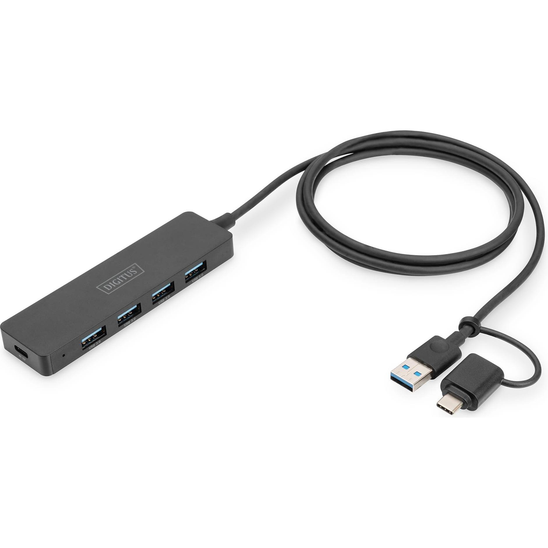 Digitus DA-70236 (USB-C, 4 Ports), Dockingstation + USB Hub, Schwarz
