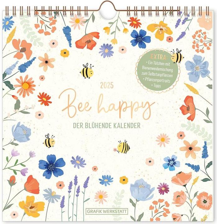 Wandkalender quadratisch Bee happy 2025 (20 x 20 cm, Harter Einband, Deutsch)