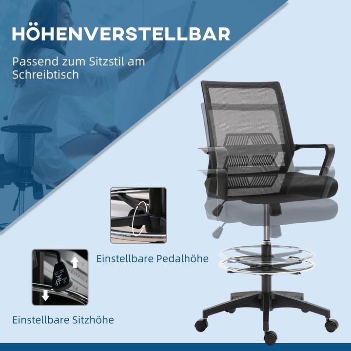 Image du produit Vinsetto Bürostuhl Polyester, Kunststoff Schwarz (56.50 - 76.50 cm)