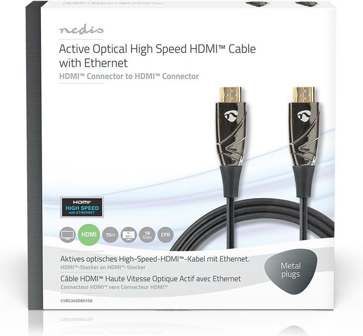 Productafbeelding Nedis Actieve Optische Hoge Snelheid??HDMI Kabel met Ethernet HDMIT Stekker HDMIT Stekker 4K@60Hz 18 Gb (15 m)