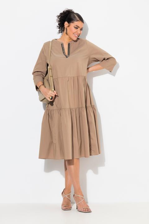 Produktbild Ulla Popken Midikleid, Volants, A-Linie, Tunika-Ausschnitt, 3/4-Arm (54)