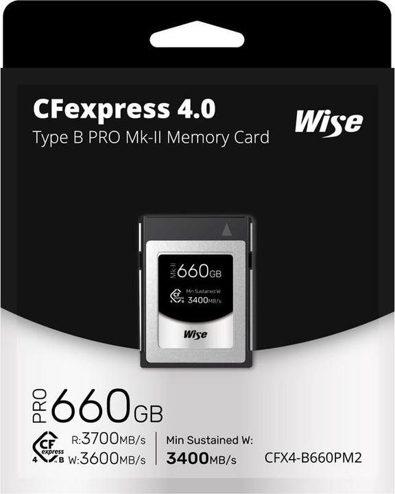 Productafbeelding Wise CFexpress 4.0 Type B PRO 660GB MK-II WI-CFX4-B660PM2 (660 GB, CFexpress type B)