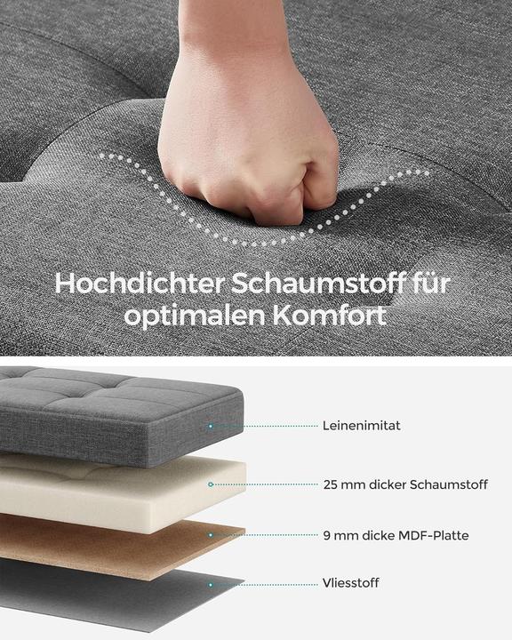 Produktbild Songmics Sitztruhe Ottomane 110 x 40 cm, Grau, Tiefe (110 cm)