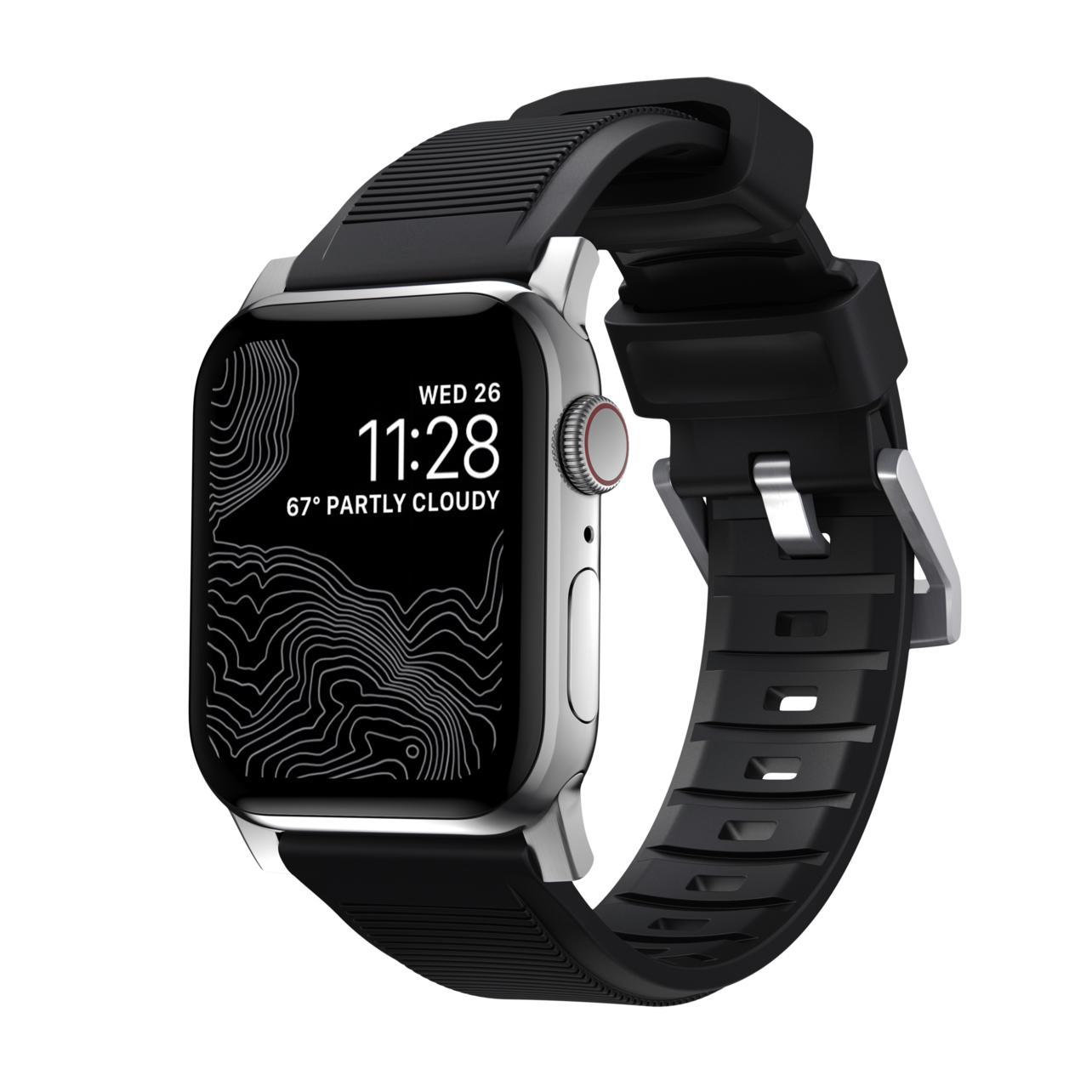 Nomad Strap Rugged V2 Connector Silver 42/44mm (44 Mm, Kunststoff), Uhrenarmband, Schwarz