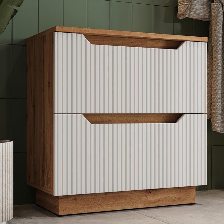 Actual product image Vicco Waschbeckenunterschrank Lotta, Eiche/weiss gestreift, 59.8 x 62.5 cm mit 2 Schubladen (59.80 x 32 x 62.50 cm)