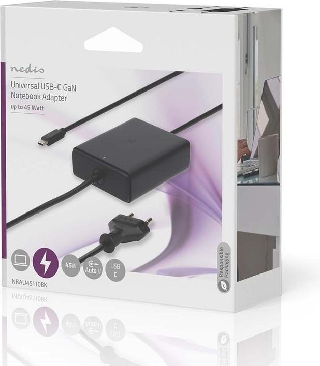 Image du produit Nedis Adaptateur pour ordinateur portable | GaN | 45 W | 5 / 9 / 12 / 15 / 20 V DC | 2,25 / 2,33 / 2,92 / (45 W)