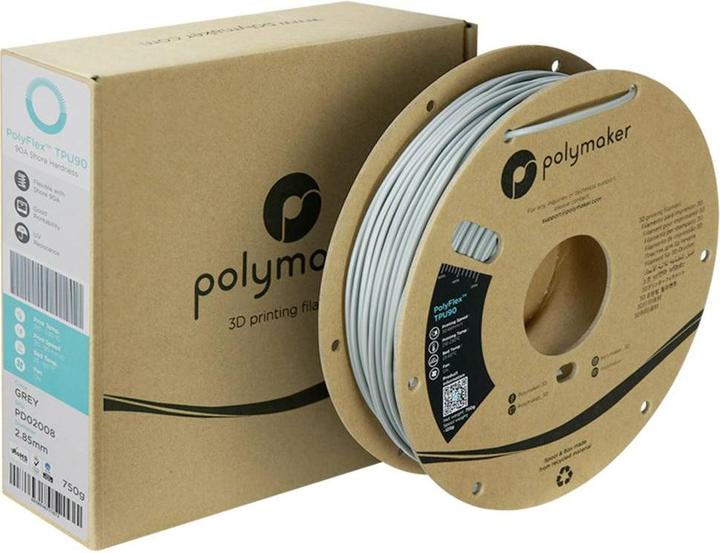 Actual product image Polymaker PolyFlex TPU-90A Grey 2.85 mm 750g (TPU, 2.85 mm, 750 g)