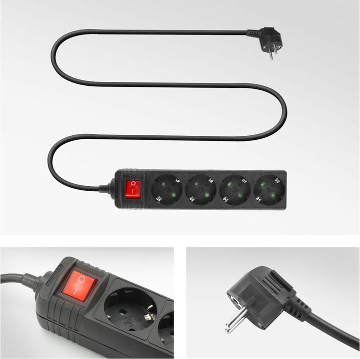 Actual product image Power strip with illuminated switch, 4 sockets, 2 m, black (4 x, CEE 7/3, 2 m)