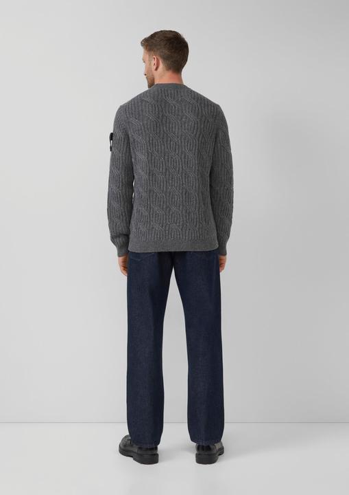 Produktbild s.Oliver Strickpullover Strickpullover aus 100% Wolle mit Zopfmuster und Ärmel-Patch (S)