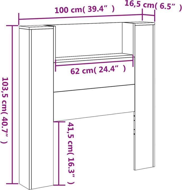 Produktbild vidaXL Kopfteil mit Ablagen (220 x 16.50 x 103.50 cm)