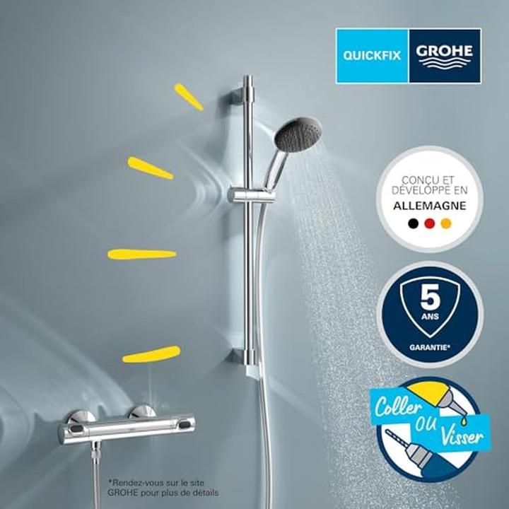 Produktbild Grohe Precision Flow QuickFix Thermostat-Duscharmatur und Vitalio Start 110 Brausestangenset, Länge 600mm