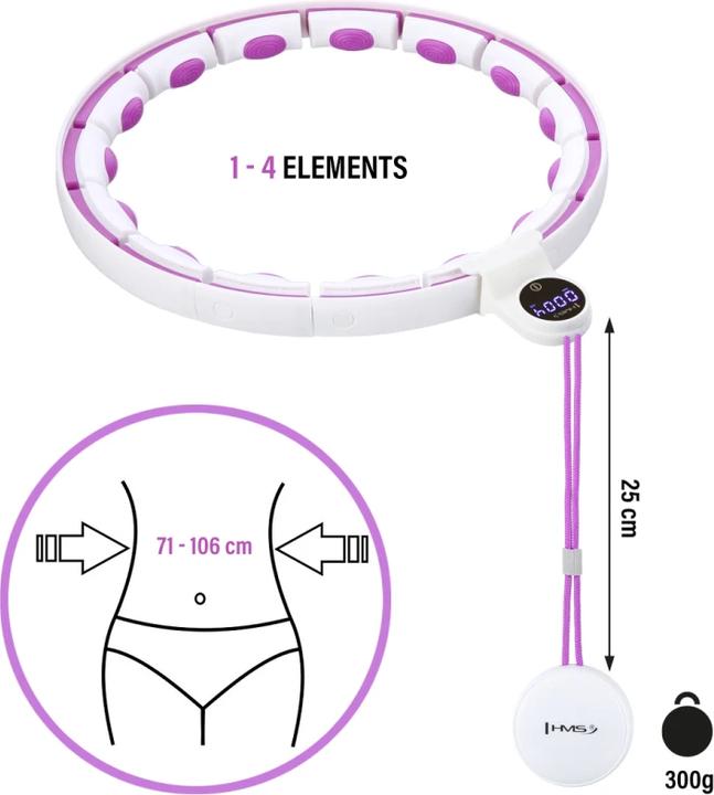 Produktbild HMS Hhm17 Hula Hoop Weiss/Violett Mit Magneten Und Gewicht + Zähler (100 cm, 1200 g)