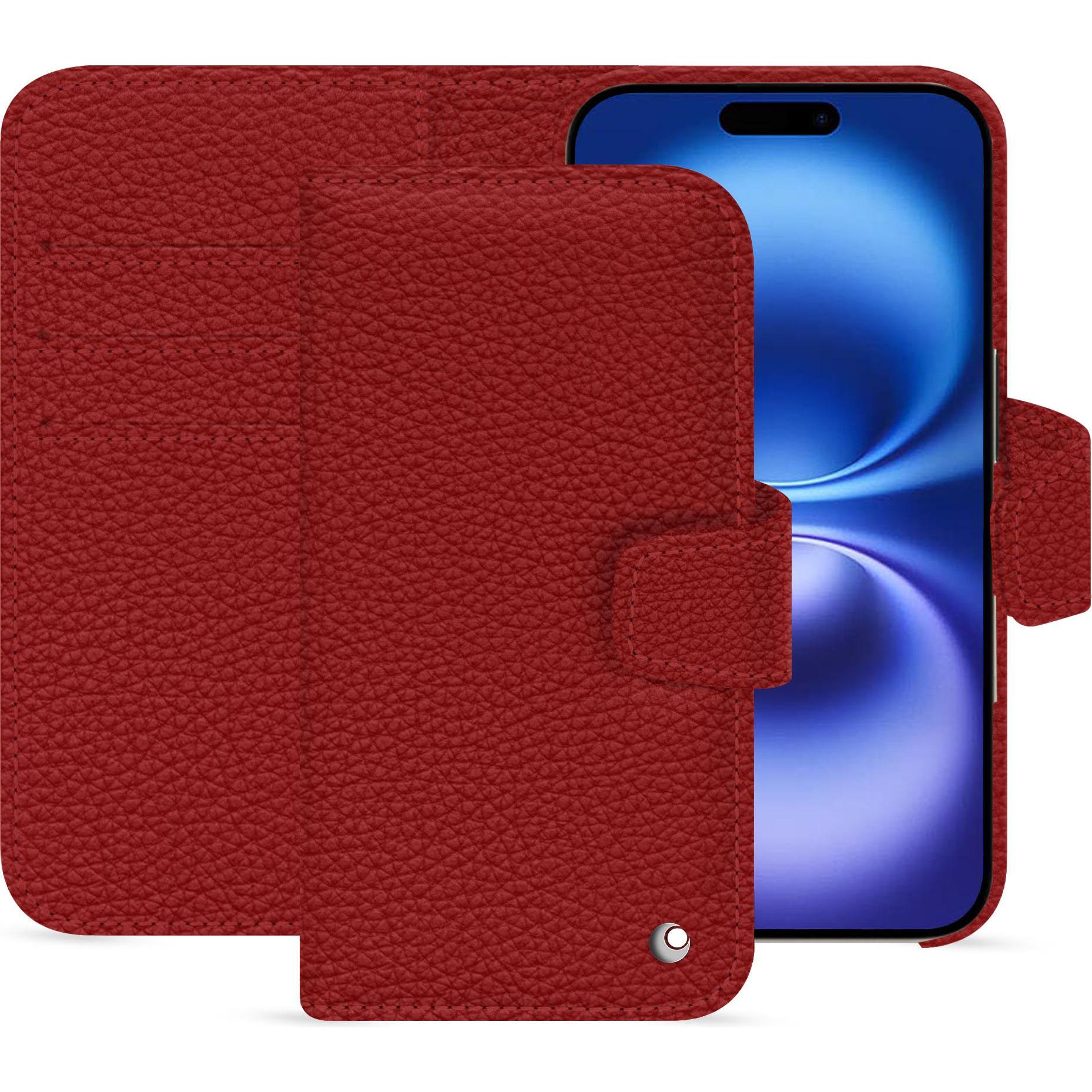 Noreve Lederschutzhülle Apple iPhone 16 (Apple iPhone 16), Smartphone Hülle, Rot