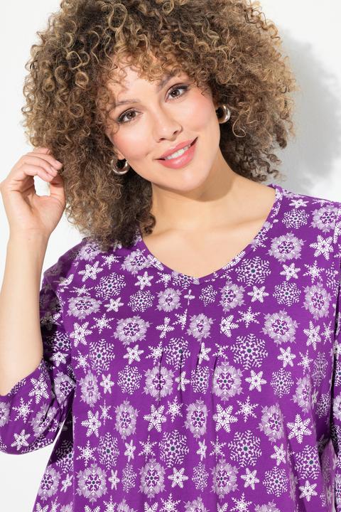Produktbild Ulla Popken Shirt, Schneeflocken, A-Linie, V-Ausschnitt, 3/4-Arm (46, 48)