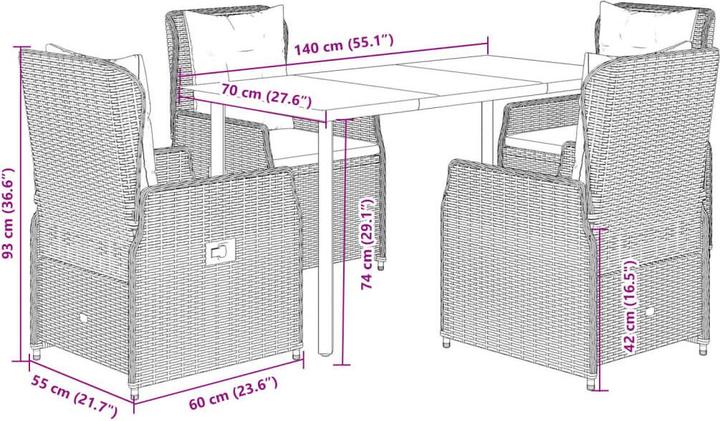 Produktbild vidaXL Garten Essgruppe (140 x 70 x 74 cm)