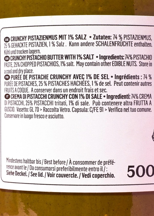 Nutritional values and ingredients KoRo Crunchy pistachio puree with 1 % salt (3000 g)