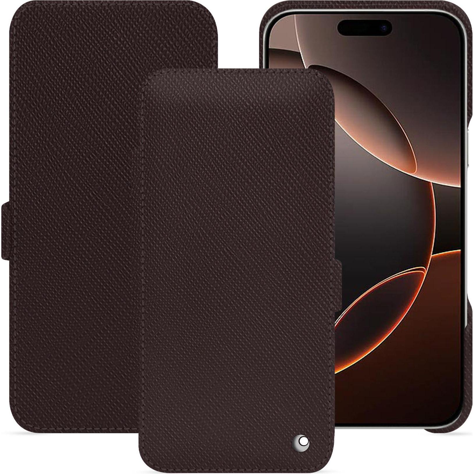 Noreve Lederschutzhülle horizontal (Apple iPhone 16 Pro), Smartphone Hülle, Braun