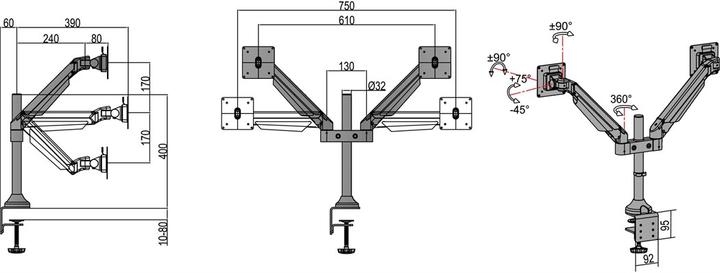 Produktbild Multibrackets Tischhalterung Gas Lift Arm Dual (Tisch, 32")