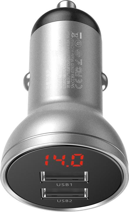 Produktbild Baseus Digital Display Dual USB 4.8A Car Charger 24W Silver