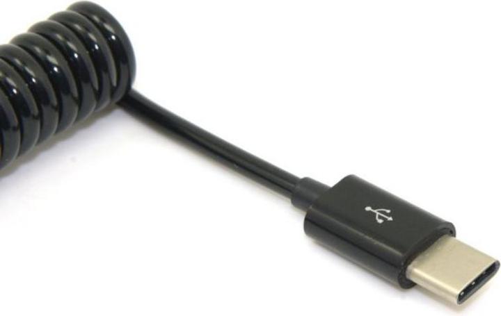 Produktbild Deltalabs Universal USB C auf USB 2.0 (bis 50cm) Spiral Datenkabel / Ladekabel dehnbar - Schwarz (0.50 m, USB 2.0)