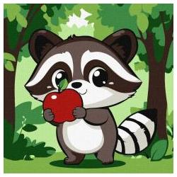 Ideyka Malen nach Zahlen - Entzückender Waschbär mit einem Apfel (59728614)